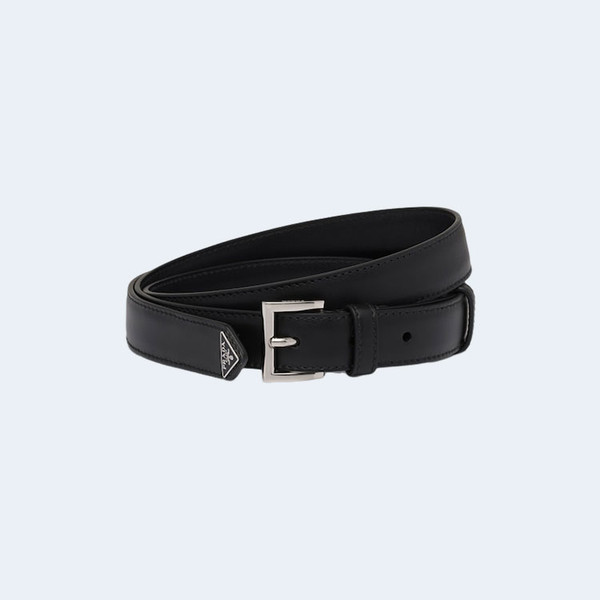 프라다 트라이앵글 로고 가죽 벨트 블랙 25mm