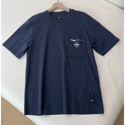 펜디 네이비 블루 코튼 티셔츠