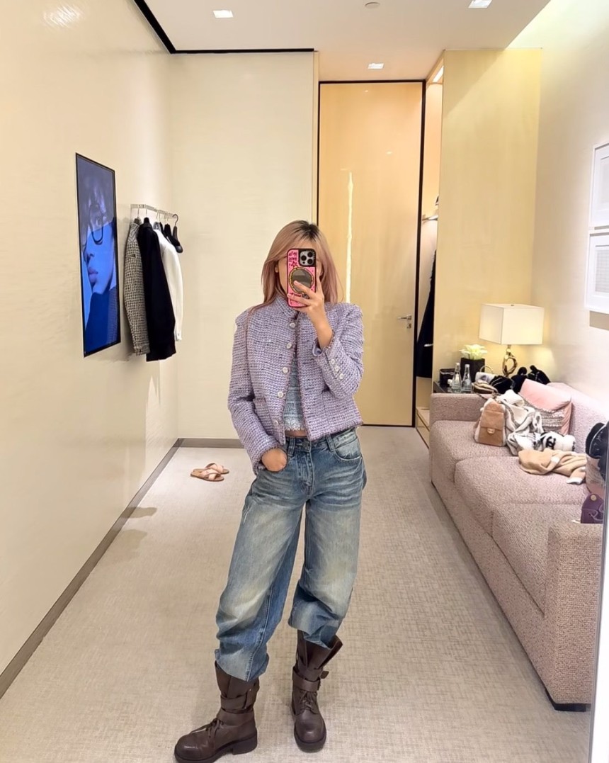 샤넬 퍼플 트위드 자켓