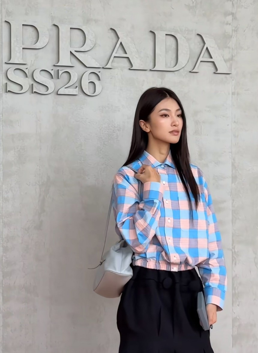 프라다 체크 포플린 셔츠