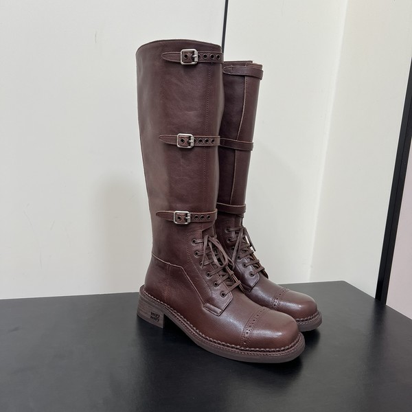 미우미우 룩 가죽 롱부츠  브라운