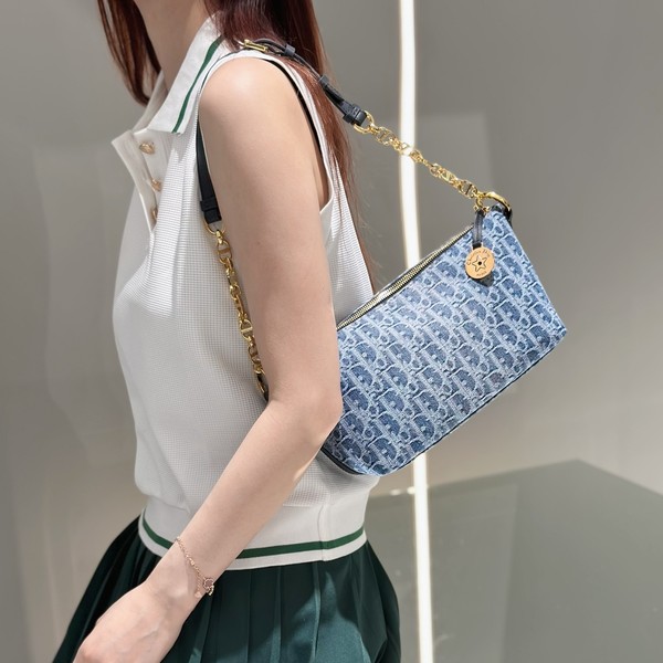 디올 스타 체인 호보 백 오블리크 자카드 블루