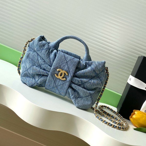 샤넬 25FW 25K 리본백 데님 골드 AS5849