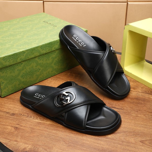 구찌 남성용 GG 레더 슬리퍼