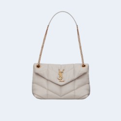 생로랑 PUFFER 스몰 레더 숄더백 화이트 골드
