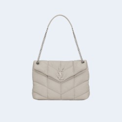 생로랑 PUFFER 레더 숄더백 화이트 실버