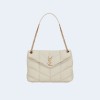생로랑 PUFFER 레더 라지 숄더백 화이트 골드