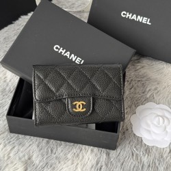 샤넬 클래식 캐비어 카드 홀더 블랙 골드 AP0214