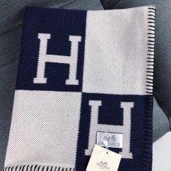 에르메스 아발론 H로고 블랭킷 담요 네이비