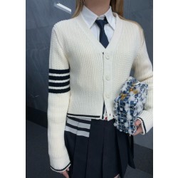 톰브라운 메리노 울 사선 크롭 가디건