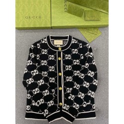 구찌 울 자카드 가디건