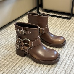 미우미우 룩 레더 부티 부츠 브라운