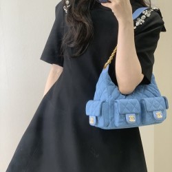 샤넬 25C 크루즈 맥시 호보백 데님 골드 미니