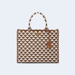 프라다 라지 심볼 자수 패브릭 핸드백 초크 화이트