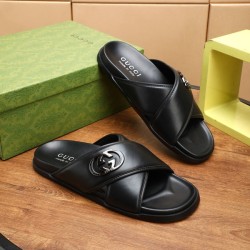구찌 남성용 GG 레더 슬리퍼