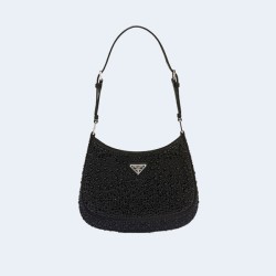 프라다 클레오 크리스탈 새틴 숄더백 블랙
